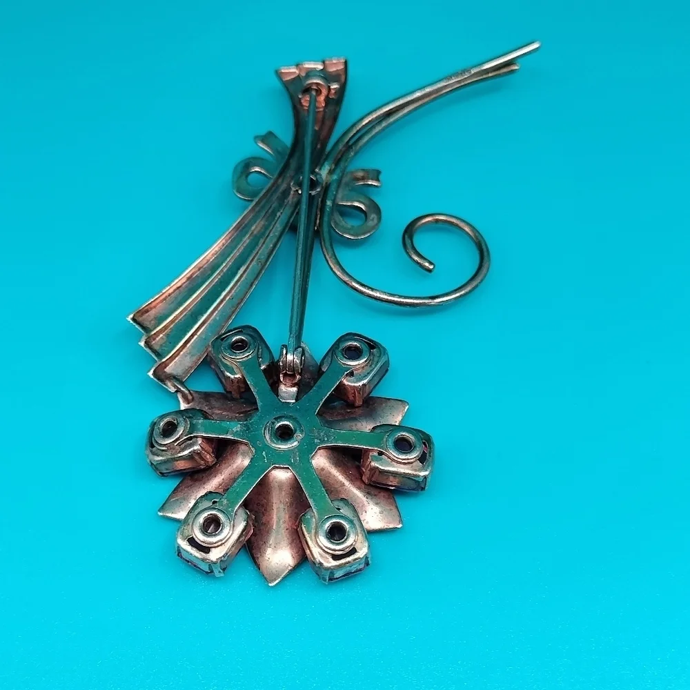 Vintage Oversized Sterling Silver & Pink Crystal Rhinestone Brooch 3